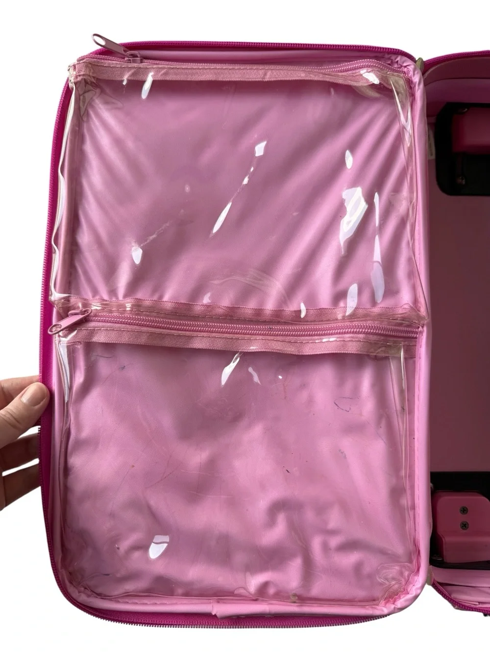 Vintage Y2K Kids Rolling Suitcase Pink Butterfly Flower PVC Carry On Travel Bag